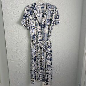 NWT Jane and Delancey Blue and Ivory Graphic Dress with Pockets | Size L